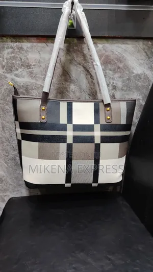 Baellerry Brown Cream Plaid Tote Bag (Brand New)