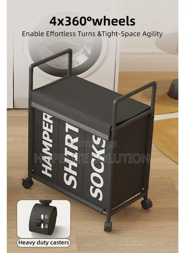 Partition Dirty Clothes Laundry Basket Trolley Rack - 1