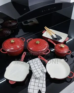 Seti ya Vipande 11 vya Braiser vya Cast Iron Wenye Rangi Nyekundu