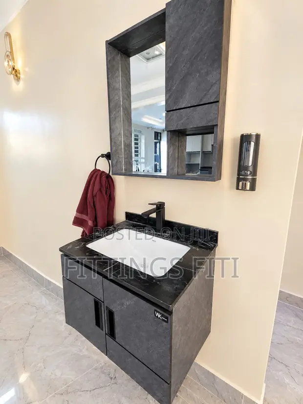 Modern Vanity Cabinet with Basin and Mirror - 1