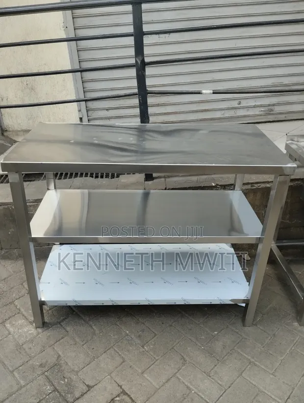 4ft Stainless Steel Working Top with 2 Shelves - 1