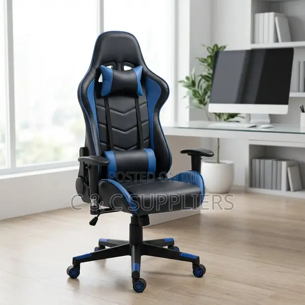 Kiti cha Ergonomic cha Ngozi cha Dawati la Michezo - Bluu - 1