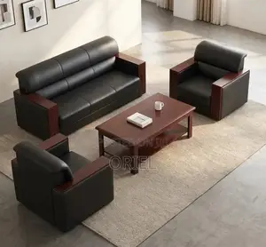 5-Seater Office Sofa - Black Faux Leather
