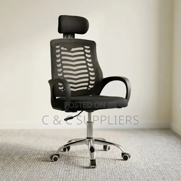 Kiti cha Ofisi cha Nyumbani chenye Headrest - Nyeusi - 1