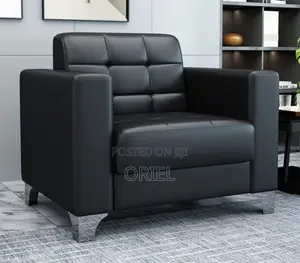 1-Seater Office Sofa - Black Leather