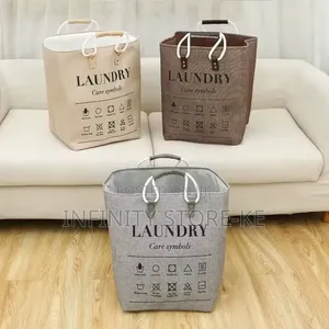 Collapsible Large Laundry Hamper Basket with Leather Handles