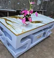 Modern White Coffee Table with Marble Top - 1