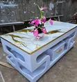 Modern White Coffee Table with Marble Top - 2