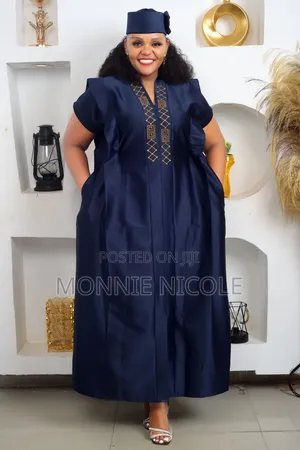 African Navy Blue Boubou Dress - Harusi