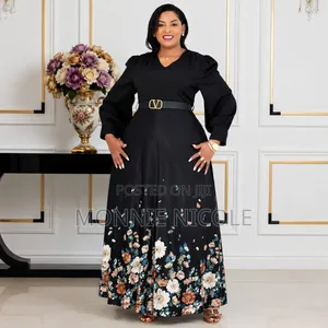Elegant A-Line Black Maxi Dress with Floral Accents