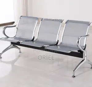 3-Seater Blue Leather Padded Office Waiting Bench