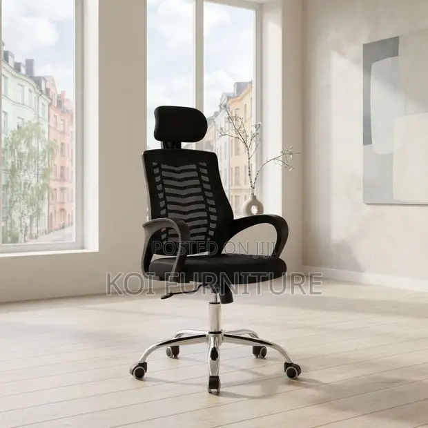 Fabric Ergonomic Swivel Office Chair with Headrest - 1