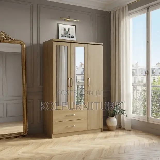 Wooden Bedroom Wardrobe with Lock - 3 Doors - 1