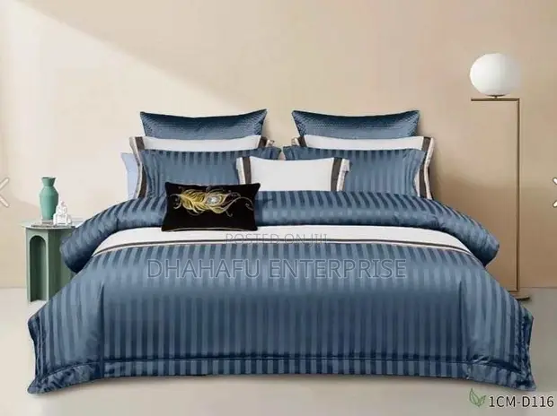 Luxury Satin Stripe Duvet Set - Extra King (7x8), 4pc - 1
