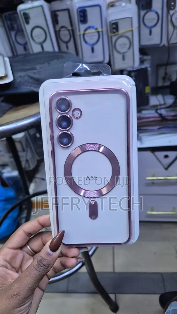 Kifaa cha Pink Electroplated Clear chenye Pete ya MagSafe kwa Samsung Galaxy A55 - 1