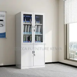Kabati la Ofisi la Milango ya Kioo - Chuma Nyeupe