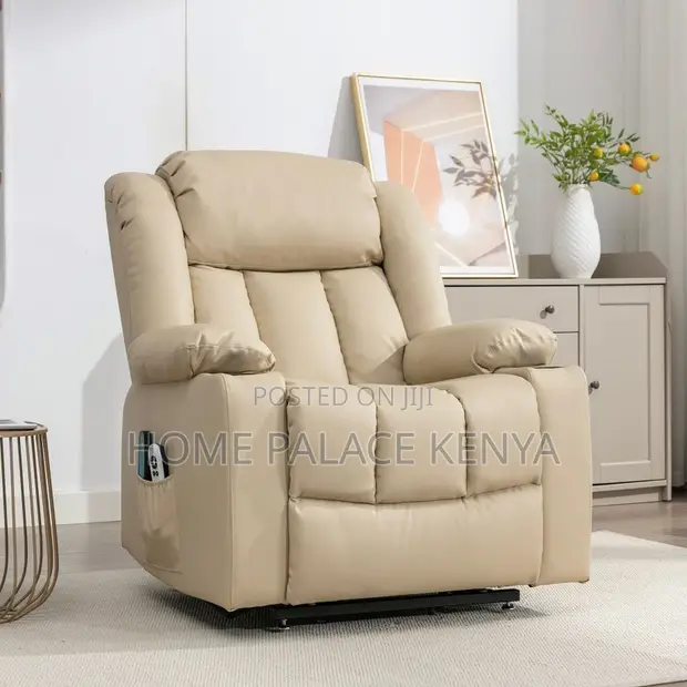 Elegant Electric Recliner Sofa - White Fabric - 1