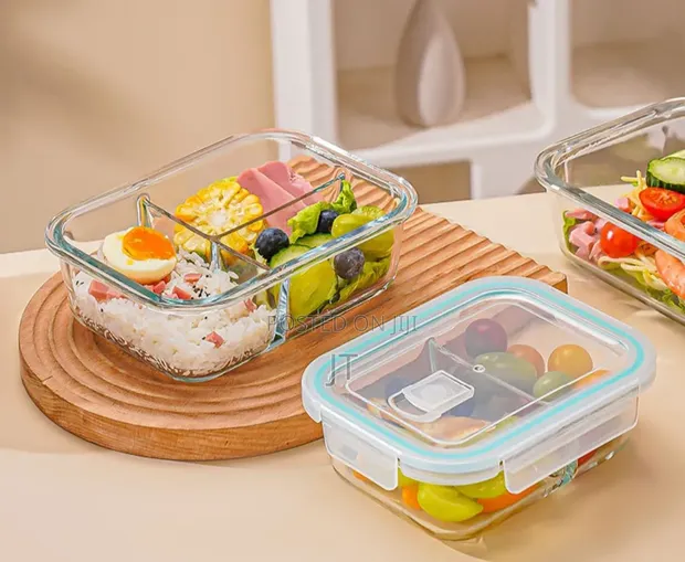 3-Grid High Borosilicate Glass Partitioned Lunchbox - 1