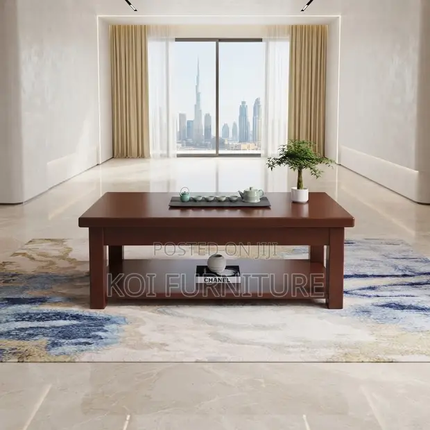 Executive Mahogany Brown Polished Modern Coffee Table - 1
