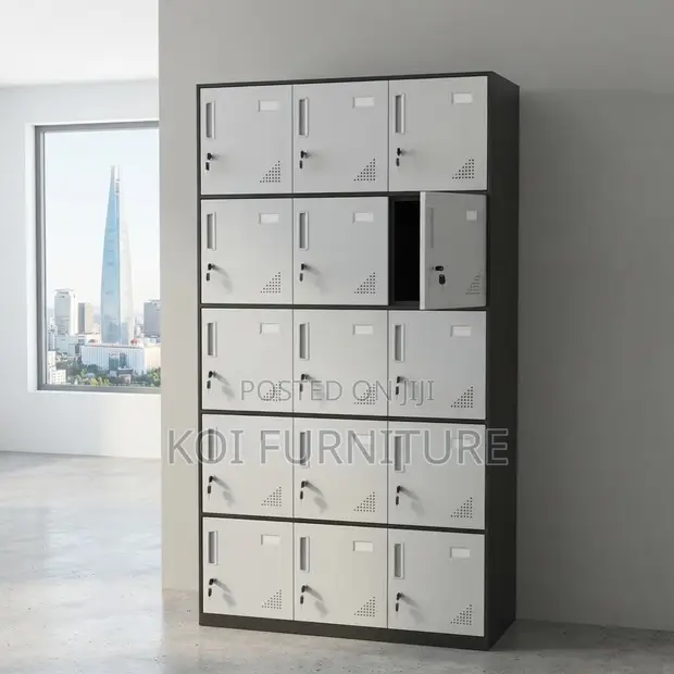 15-Locker Grey Office Cabinet - 1