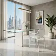 White Mid Back Dining Chairs with Armrests - 3