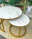 Modern MDF Marble Effect Coffee Table Set - White - 2