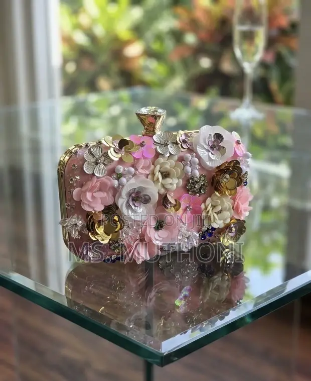 3D Floral-Embellished Evening Box Clutch Bag - 1