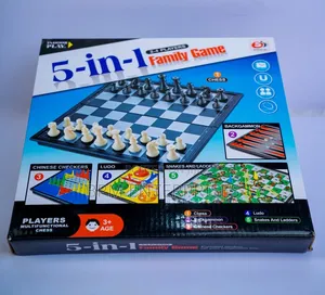 5-in-1 Family Board Game Set: Chess, Checkers, Snakes & Ladders