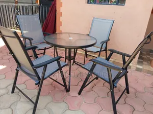 4-Seater Foldable Outdoor Dining Set with Glass Table