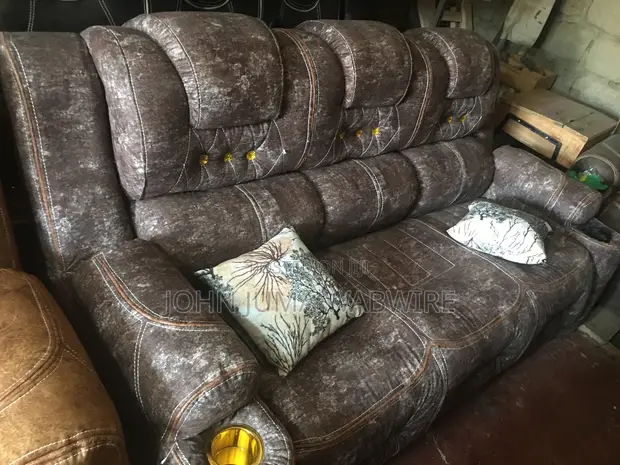 Comfy Sofa ya Recliner ya Viti 3 - Ngozi ya Kijivu - 1