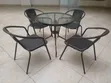 4-Seater Outdoor Mesh Dining Set with Round Glass Table - 4