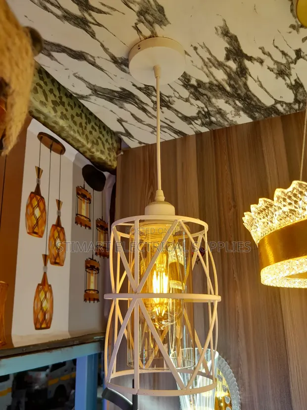 Elegant White Geometric Cage Pendant Light - 1