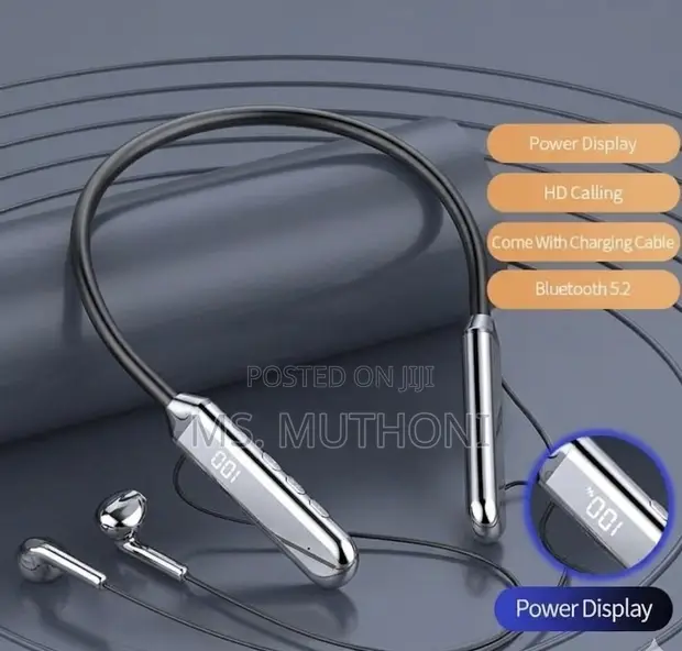 Wireless Bluetooth Neckband Earphones with Digital Battery Display - 1
