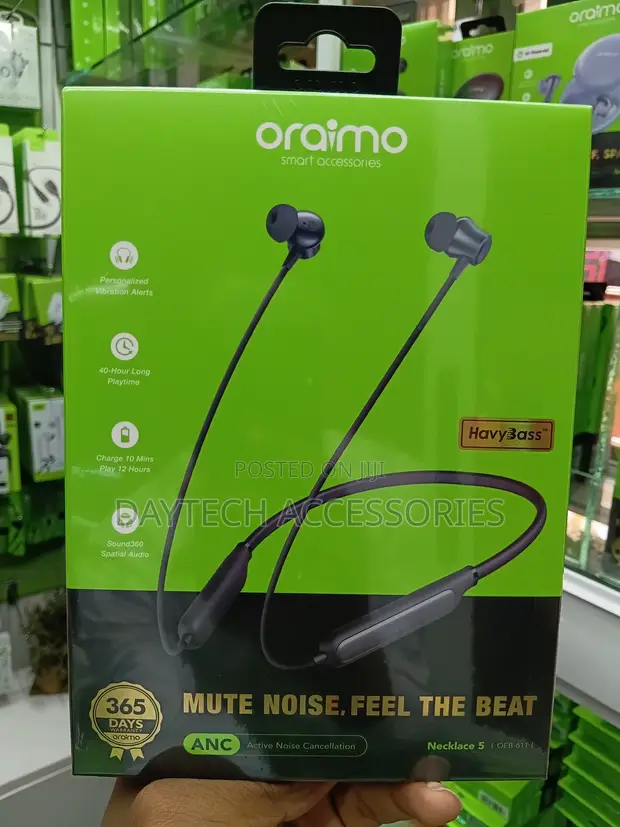 Oraimo Necklace 5 Wireless ANC Neckband Earphones - Black - 1