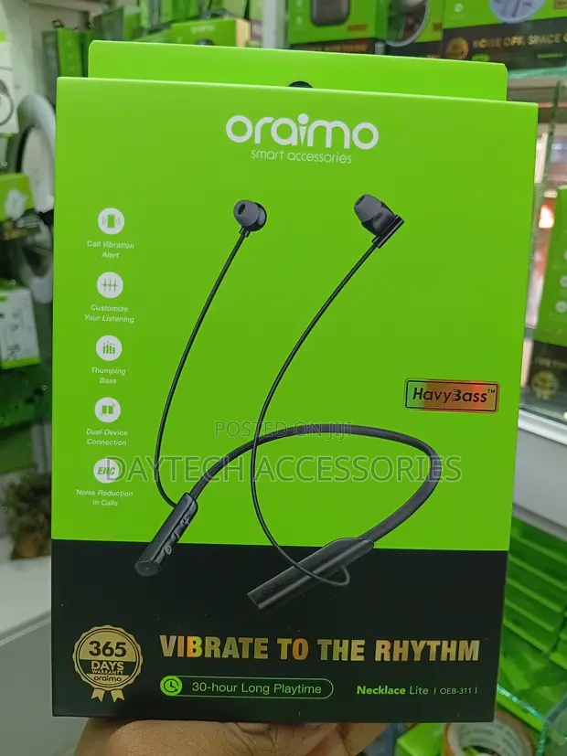 Oraimo Necklace Lite Headphones za Wireless na Vibration kwa Simu - 1