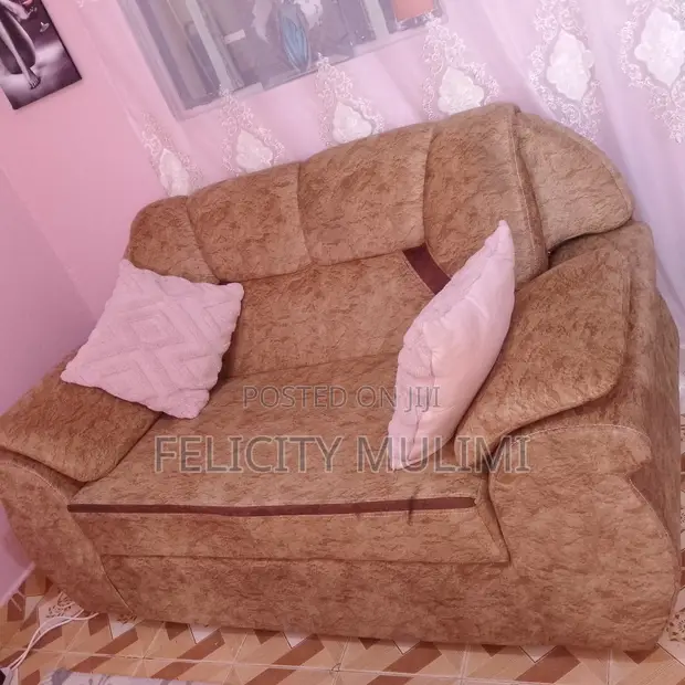 2 Seater Brown Fabric Sofa - 1