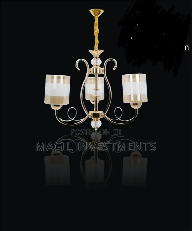 Chandelier ya Mikono 3 - Dhahabu & Chrome - 1