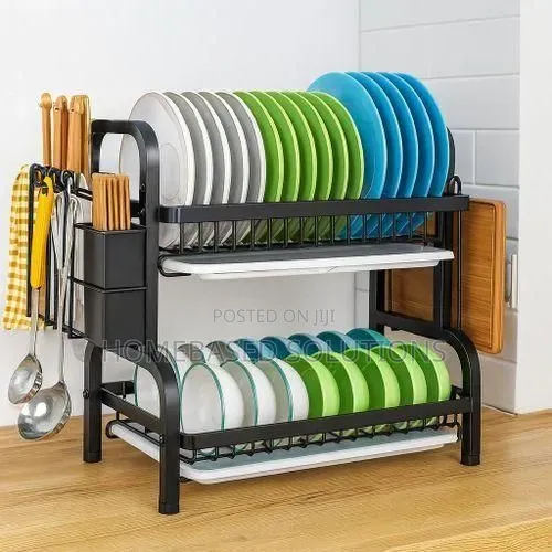 Black 2-Layer Carbon Steel Kitchen Rack - 1