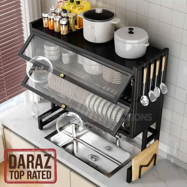 Double Layer Over-Sink Dish Rack with Acrylic Cover (85cm) - 1