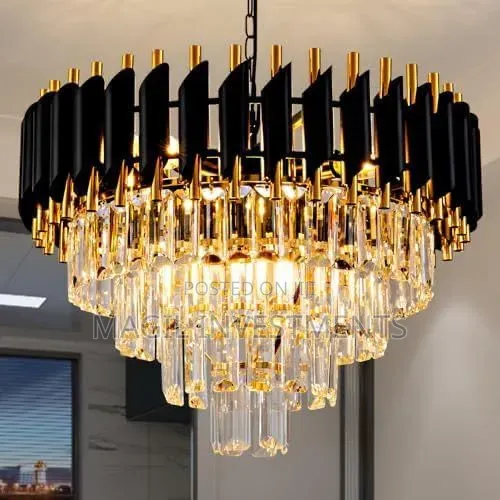 Chandelier ya Kifahari Nyeusi & Dhahabu ya Kristali - 1