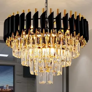 Chandelier ya Kifahari Nyeusi & Dhahabu ya Kristali