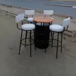 Bar Set: White Chairs & Custom Drum Table - 1
