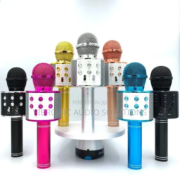Silver Bluetooth Singing Microphone yenye LED Lights - 1