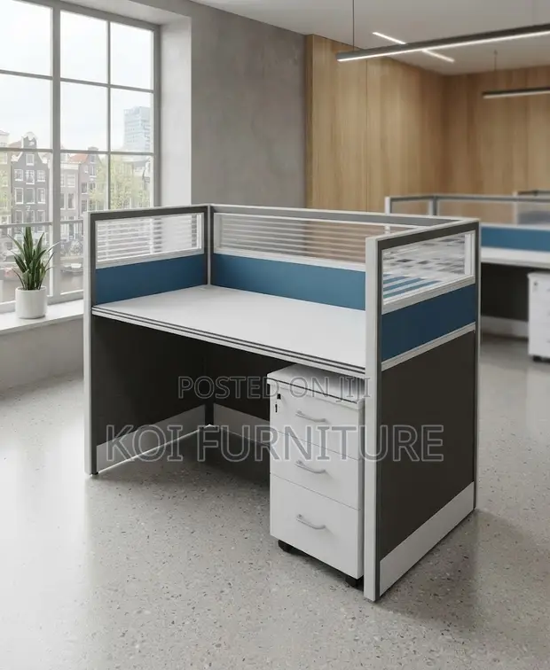 One User Blue Office Workstation with Pedestal - 1