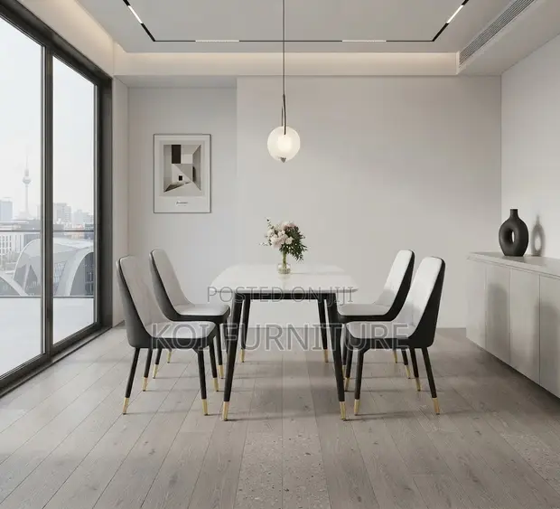 Dining Set ya Viti Vinne na Viti vya Ngozi Visivyo na Mikono - 1