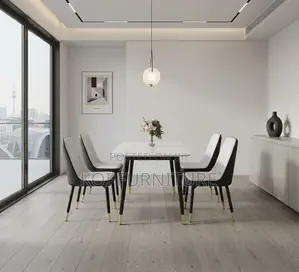 Dining Set ya Viti Vinne na Viti vya Ngozi Visivyo na Mikono