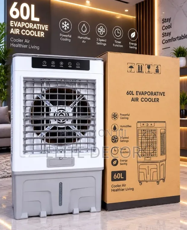60L Portable Air Cooler - 3 Speed, Swing, Timer - 1