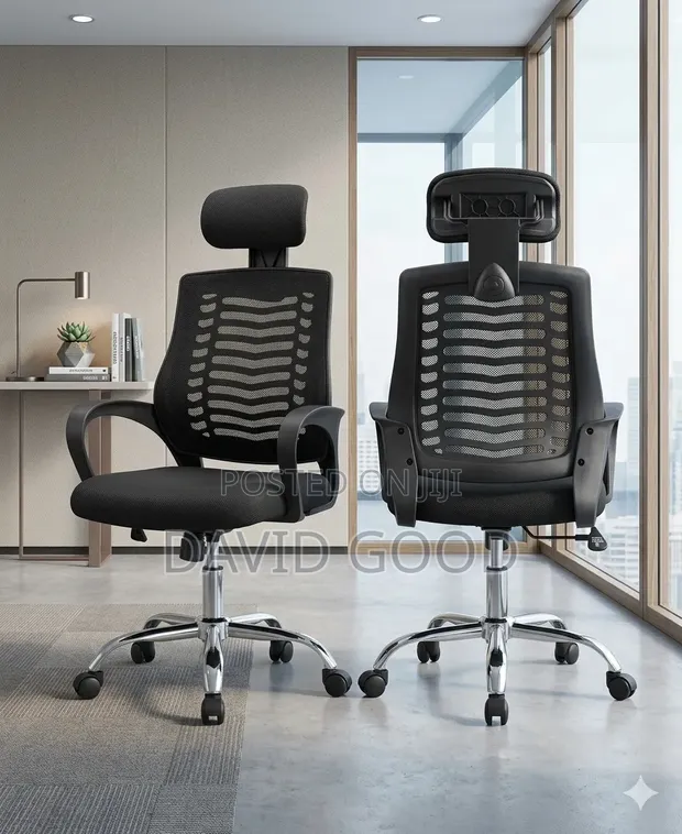 Kiti cha Ofisi chenye Headrest cha Ergonomic - Nyeusi - 1