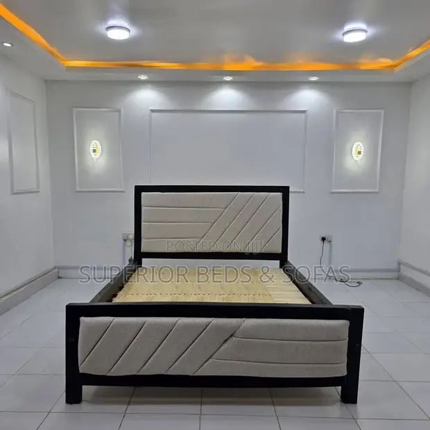 Modern 5x6 Black Beige Bed Frame - 1
