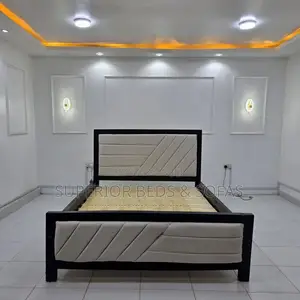 Modern 5x6 Black Beige Bed Frame